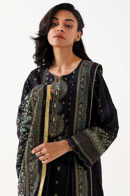 Stitched 3 Piece Gold & Colored Paste Lawn Suit