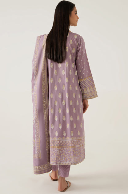 Stitched 3 Piece Gold & Colored Paste Lawn Suit