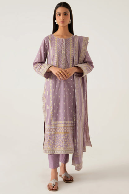 Stitched 3 Piece Gold & Colored Paste Lawn Suit