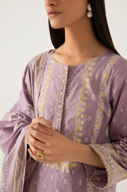 Stitched 3 Piece Gold & Colored Paste Lawn Suit