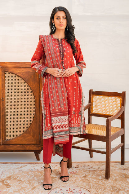 Stitched 3 Piece Embroidered Lawn with Cotton Net Suit