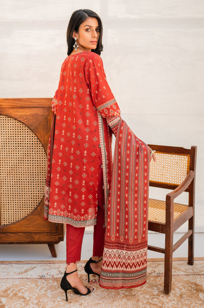 Stitched 3 Piece Embroidered Lawn with Cotton Net Suit