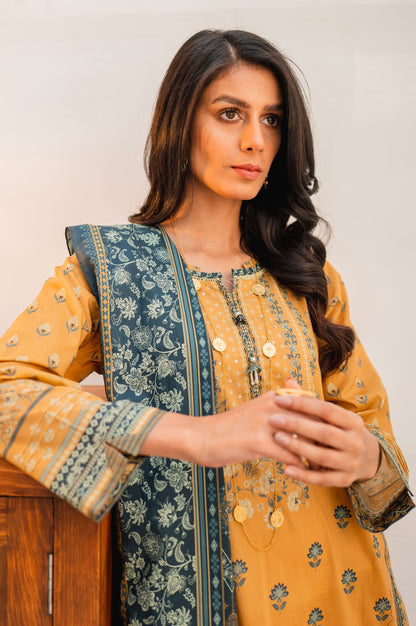 Stitched 3 Piece Printed Lawn with Cotton Net Suit