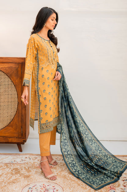 Stitched 3 Piece Printed Lawn with Cotton Net Suit