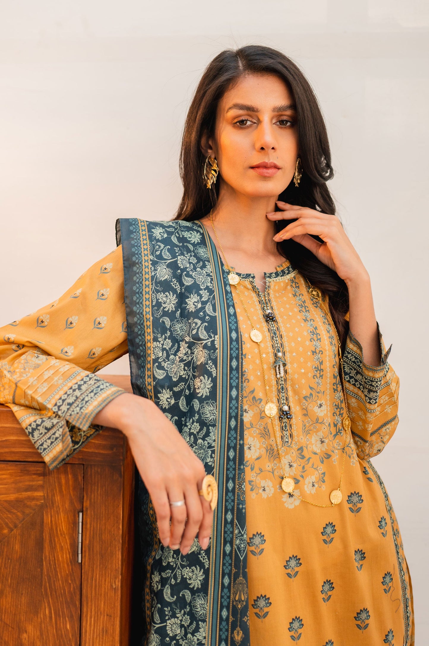 Stitched 3 Piece Printed Lawn with Cotton Net Suit