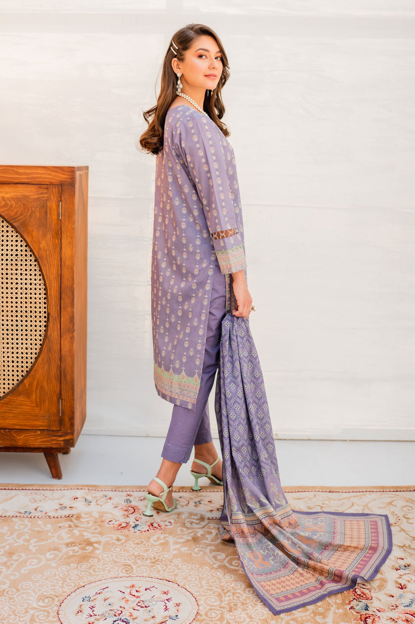 Stitched 3 Piece Embroidered Lawn with Cotton Net Suit