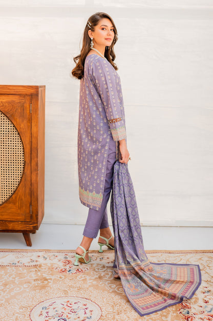 Stitched 3 Piece Embroidered Lawn with Cotton Net Suit
