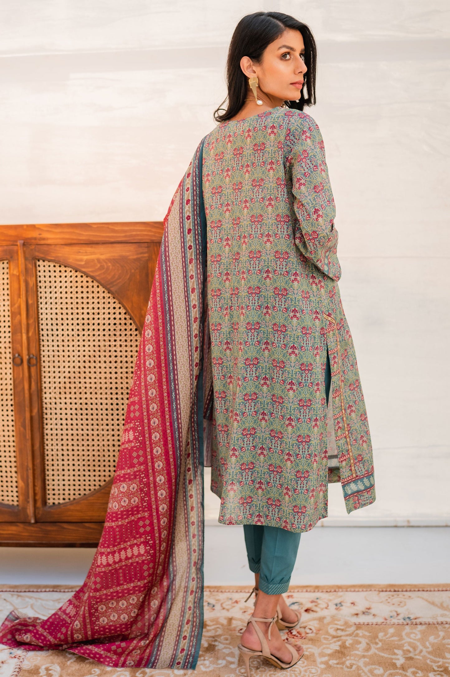 Stitched 3 Piece Embroidered Lawn with Cotton Net Suit