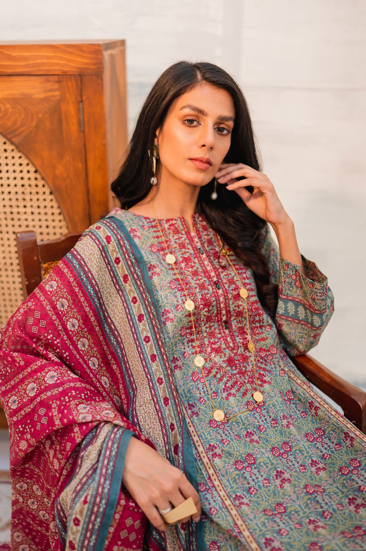 Stitched 3 Piece Embroidered Lawn with Cotton Net Suit