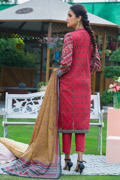 Stitched 3 Piece Printed Slub Lawn Suit