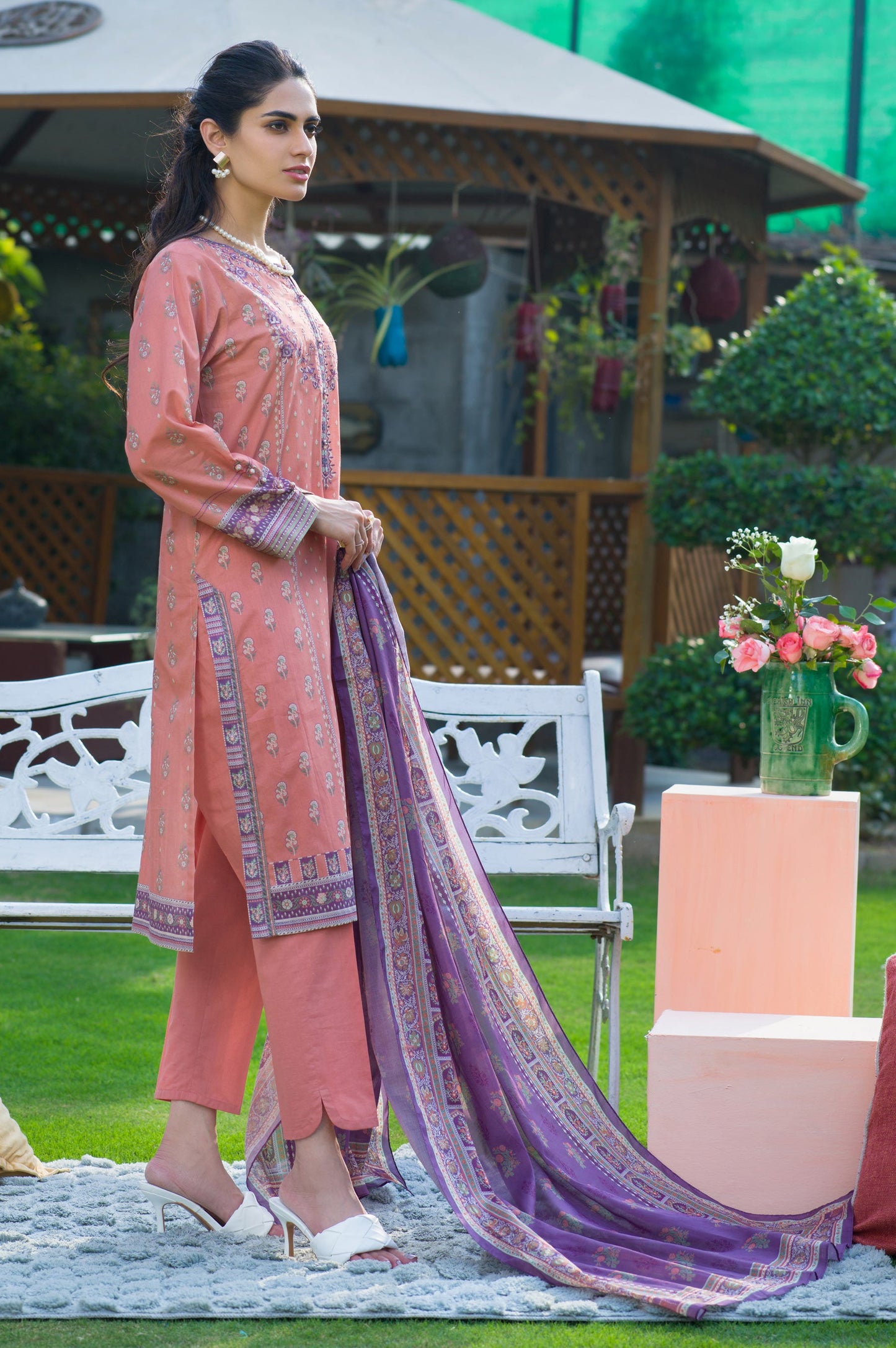 Stitched 3 Piece Embroidered Slub Lawn Suit