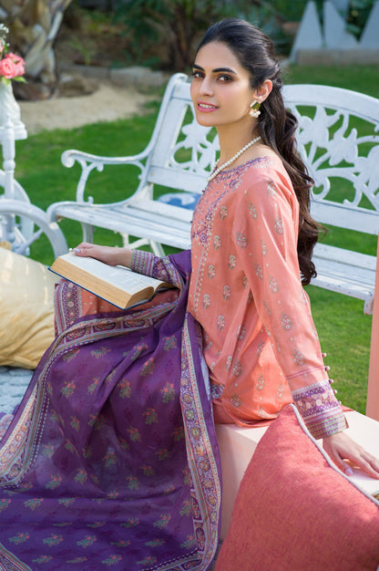 Stitched 3 Piece Embroidered Slub Lawn Suit