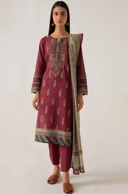 Stitched 3 Piece Embroidered Slub Lawn Suit