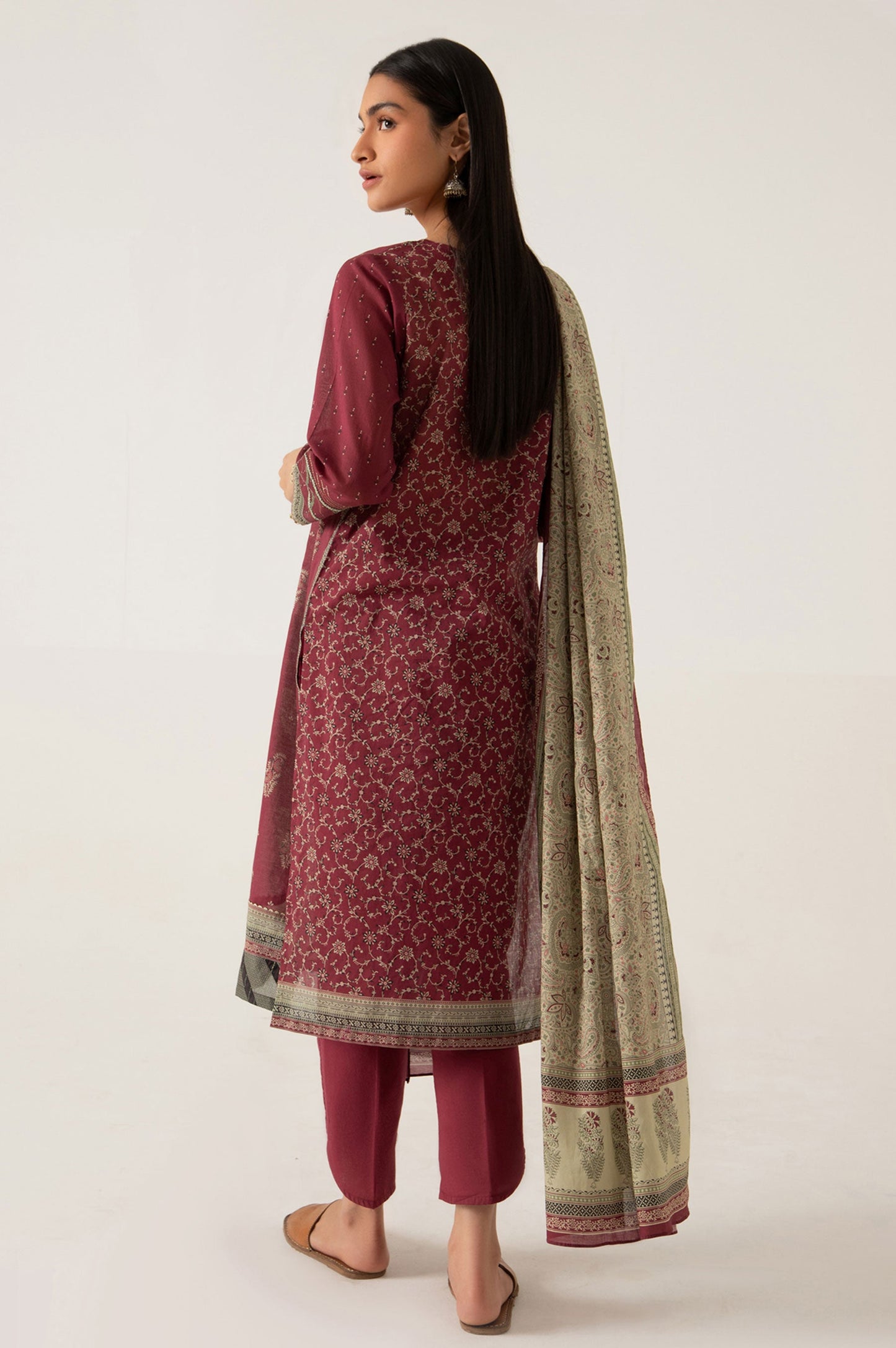 Stitched 3 Piece Embroidered Slub Lawn Suit