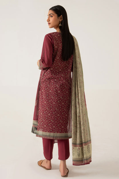 Stitched 3 Piece Embroidered Slub Lawn Suit