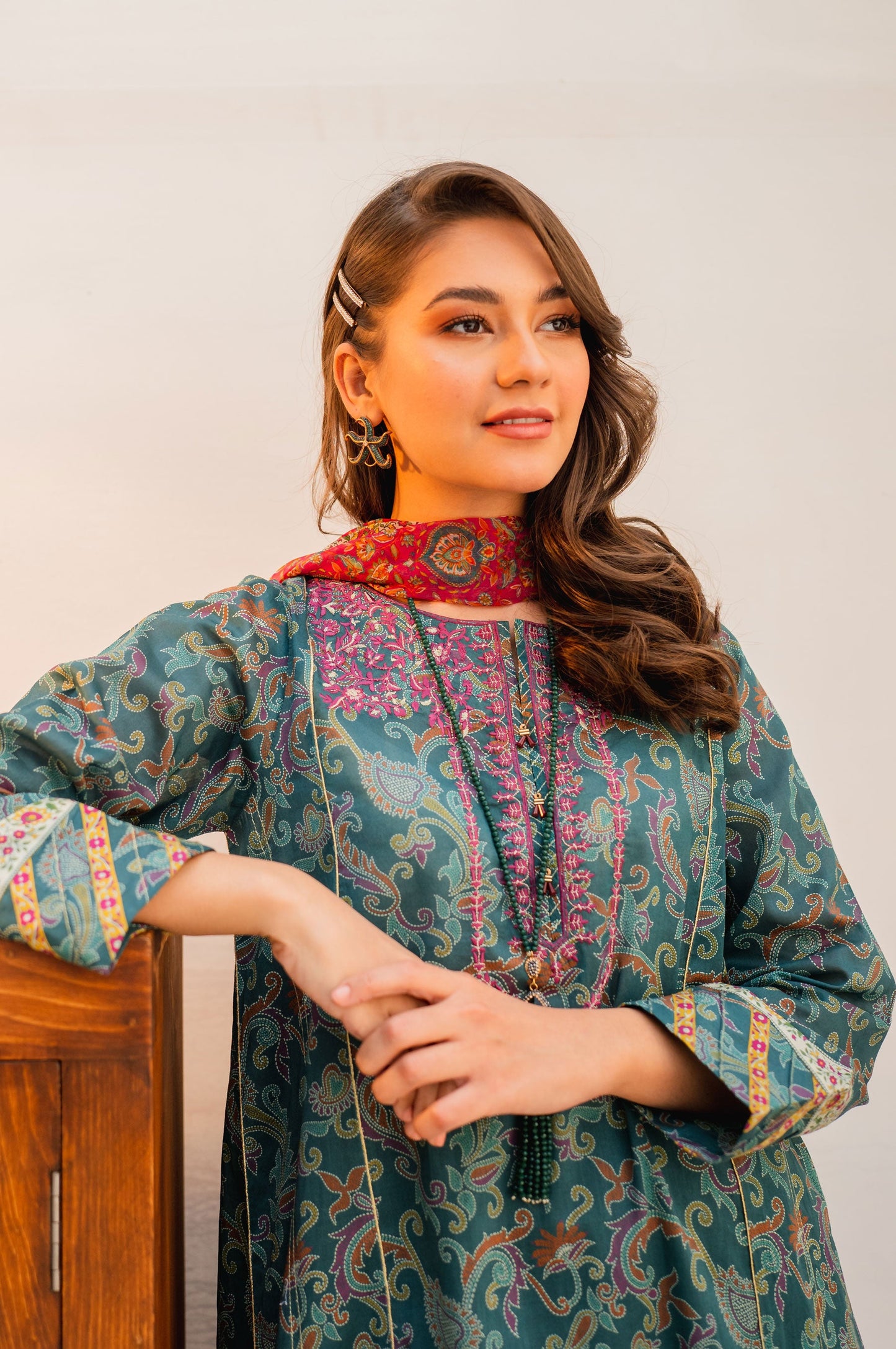 Stitched 3 Piece Embroidered Lawn with Chiffon Suit