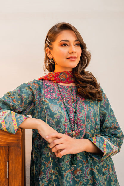 Stitched 3 Piece Embroidered Lawn with Chiffon Suit