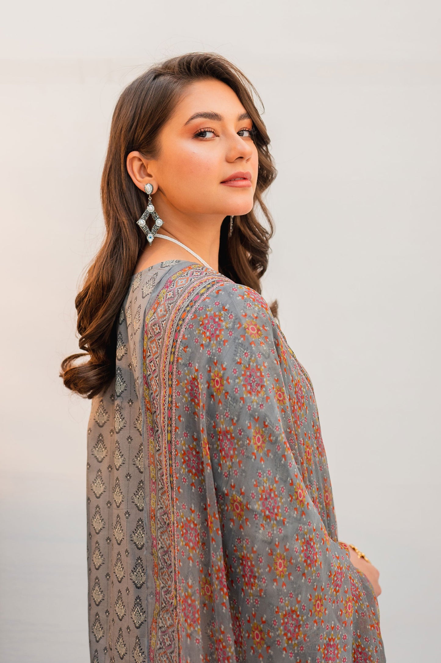 Stitched 3 Piece Embroidered Lawn with Chiffon Suit