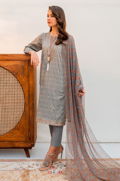 Stitched 3 Piece Embroidered Lawn with Chiffon Suit
