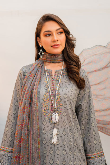 Stitched 3 Piece Embroidered Lawn with Chiffon Suit