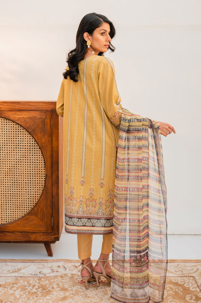 Stitched 3 Piece Embroidered Lawn with Chiffon Suit