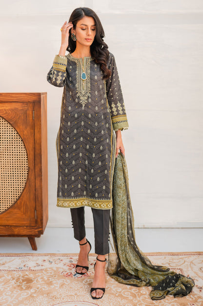 Stitched 3 Piece Embroidered Lawn with Chiffon Suit
