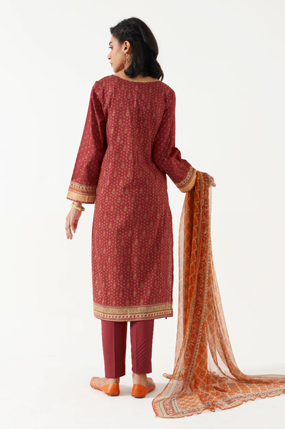 Stitched 3 Piece Embroidered Lawn with Chiffon Suit