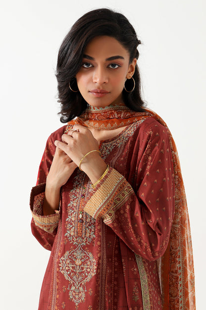Stitched 3 Piece Embroidered Lawn with Chiffon Suit