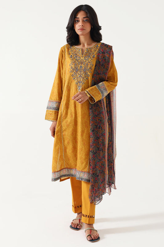 Stitched 3 Piece Embroidered Lawn with Chiffon Suit