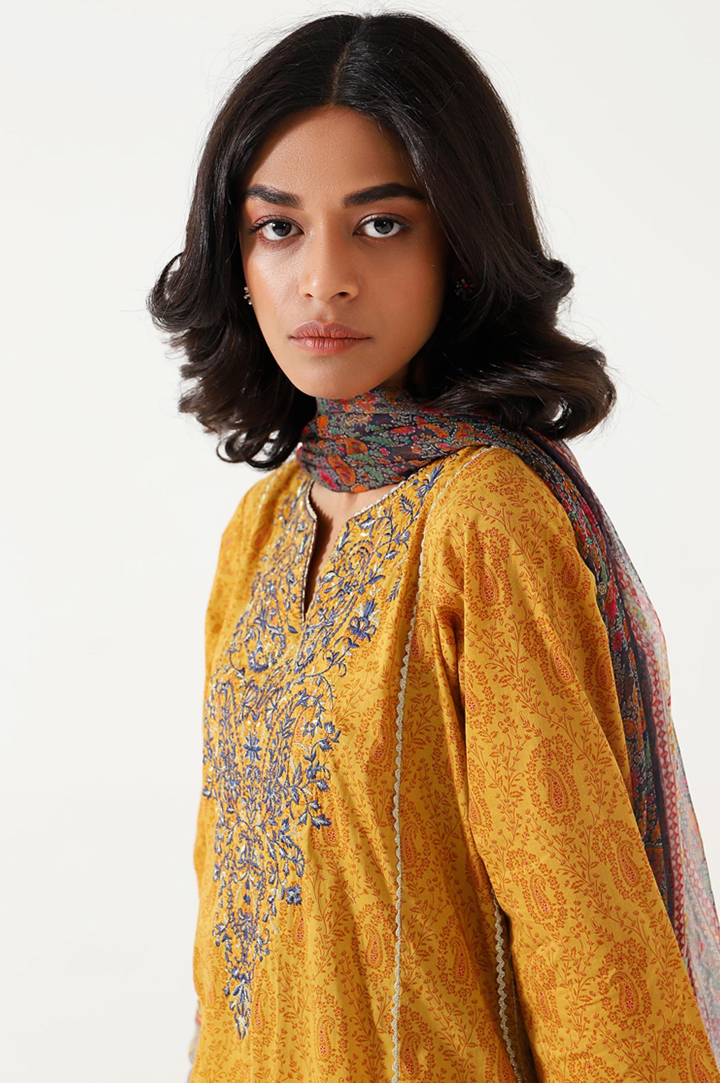 Stitched 3 Piece Embroidered Lawn with Chiffon Suit