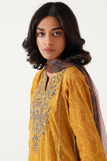 Stitched 3 Piece Embroidered Lawn with Chiffon Suit