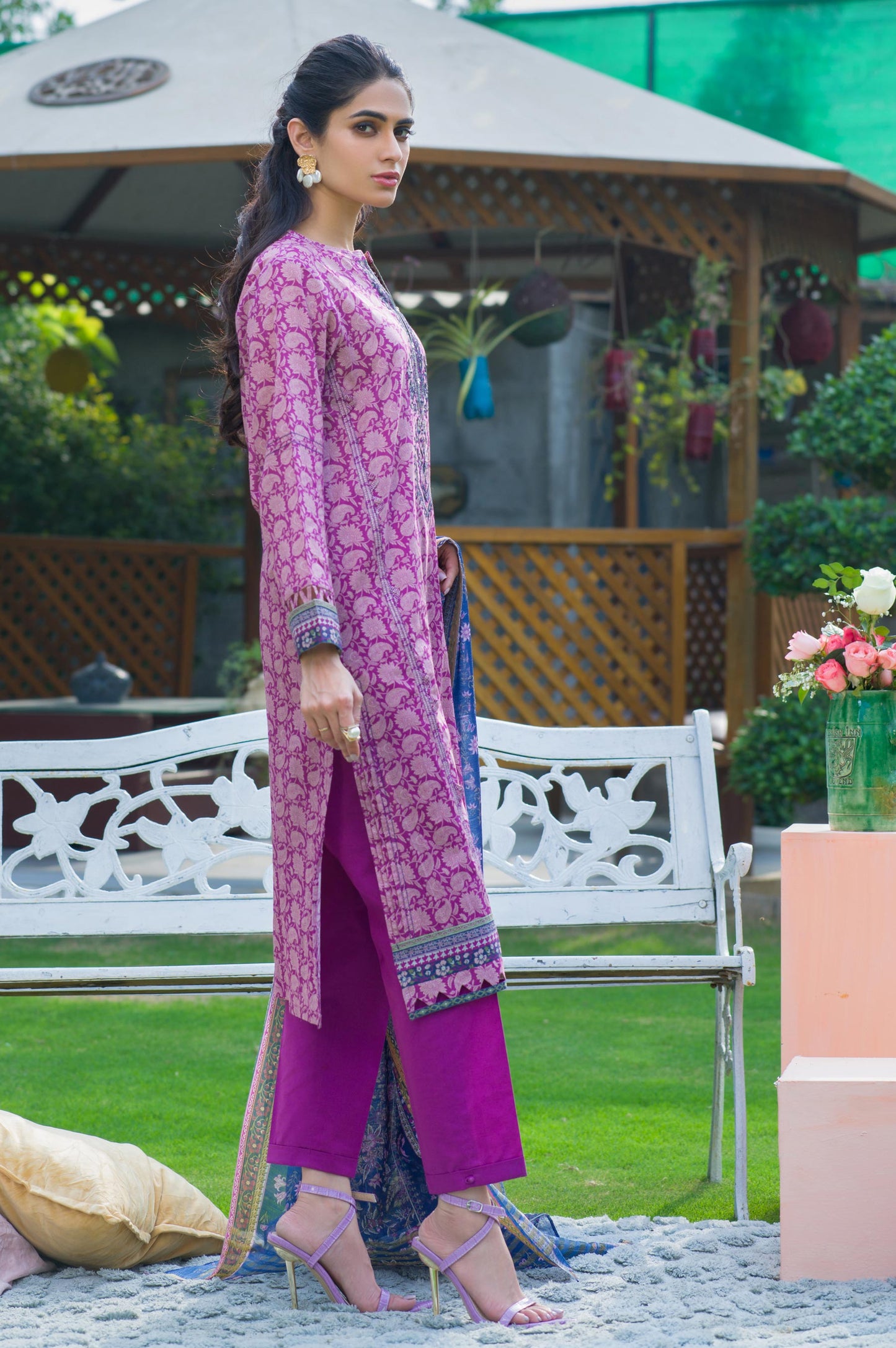Stitched 3 Piece Embroidered Lawn with Slub Organza Suit