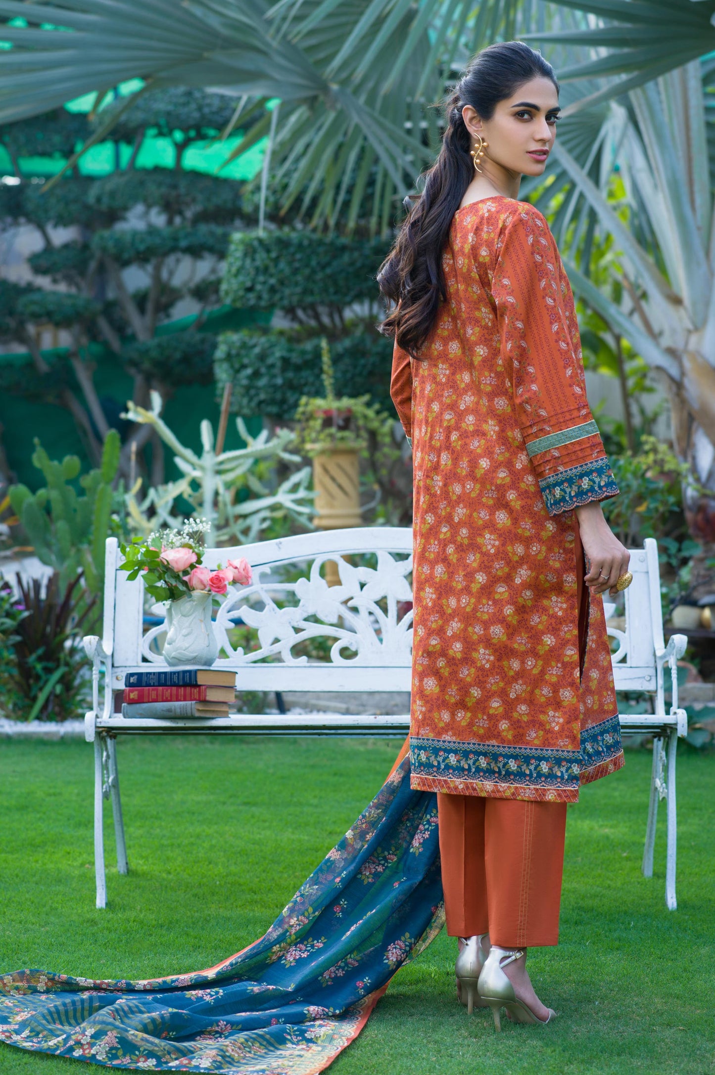 Stitched 3 Piece Embroidered Lawn with Slub Organza Suit