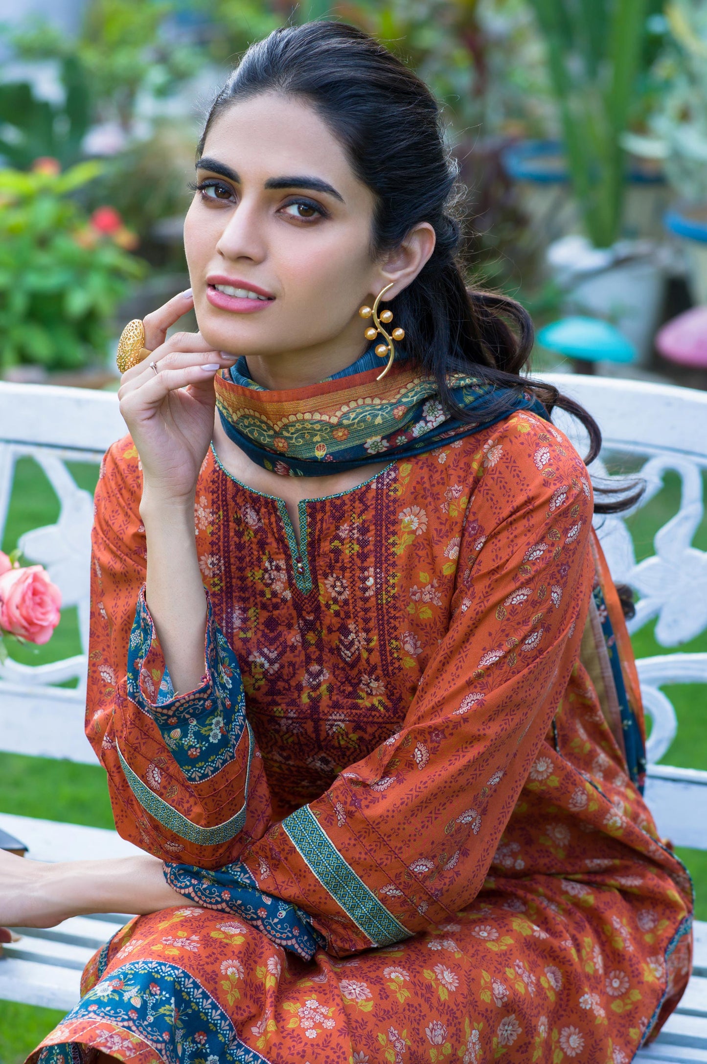 Stitched 3 Piece Embroidered Lawn with Slub Organza Suit