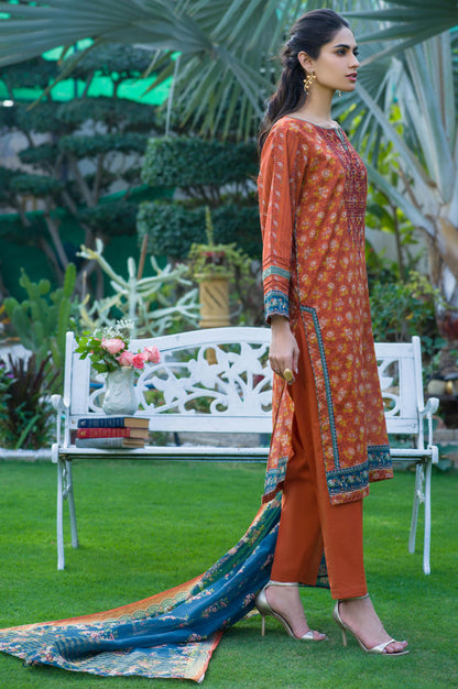 Stitched 3 Piece Embroidered Lawn with Slub Organza Suit
