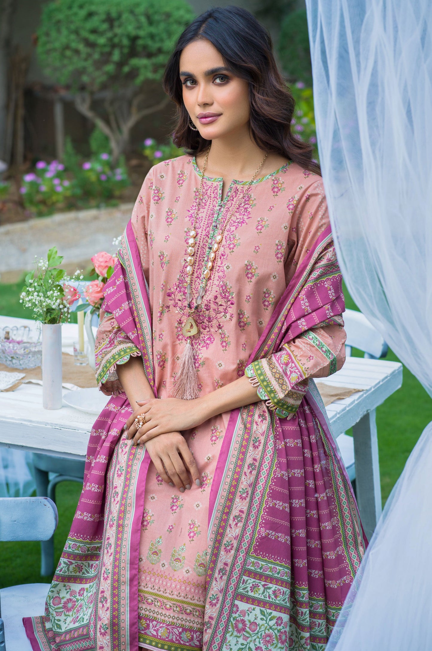 Stitched 3 Piece Embroidered Slub Lawn with Voile Slub Suit