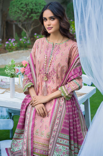 Stitched 3 Piece Embroidered Slub Lawn with Voile Slub Suit