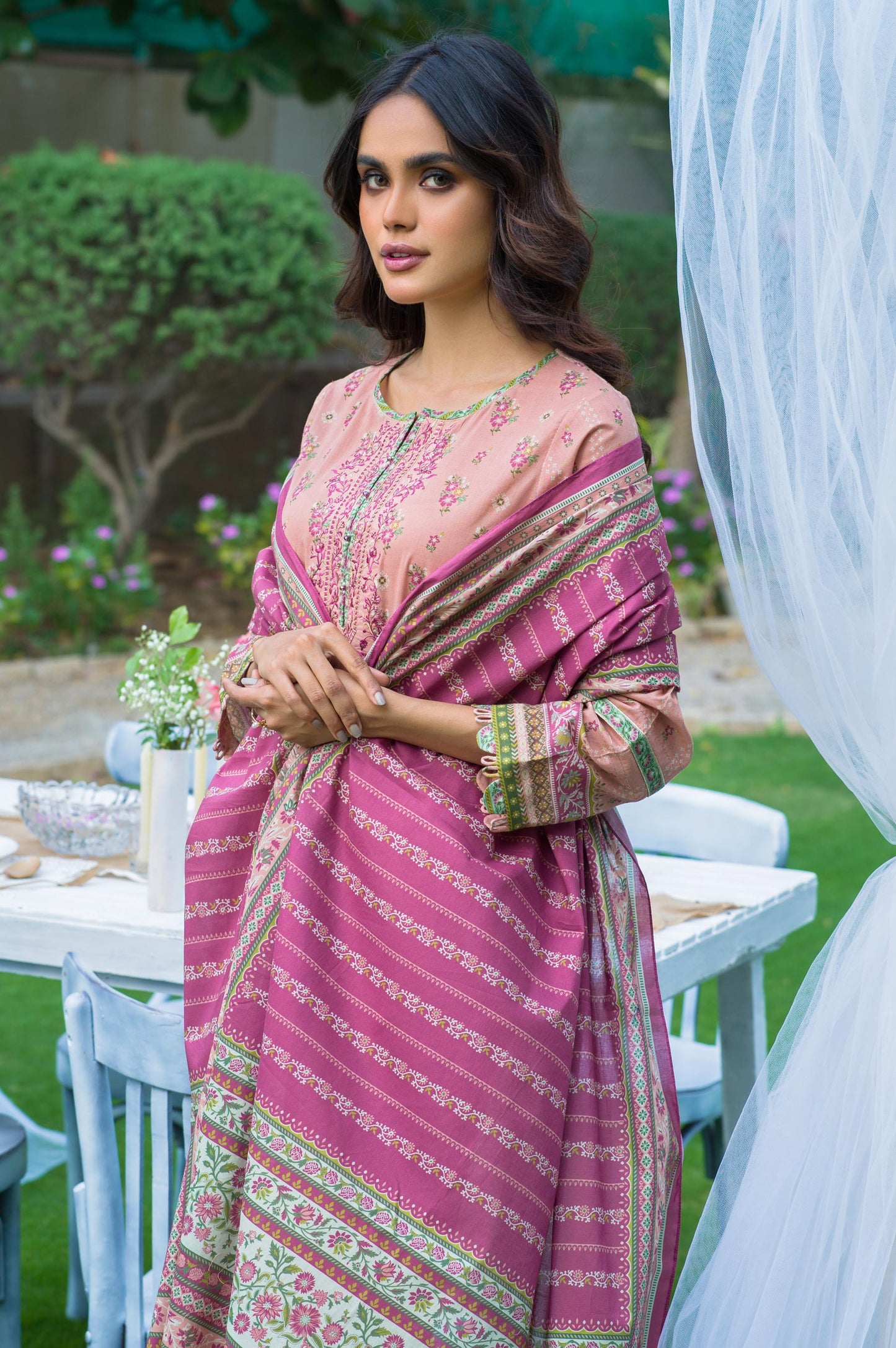 Stitched 3 Piece Embroidered Slub Lawn with Voile Slub Suit