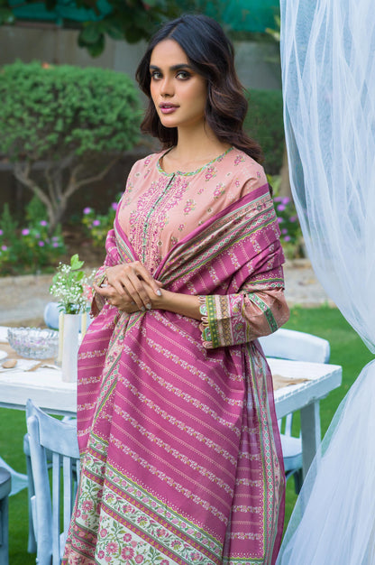Stitched 3 Piece Embroidered Slub Lawn with Voile Slub Suit