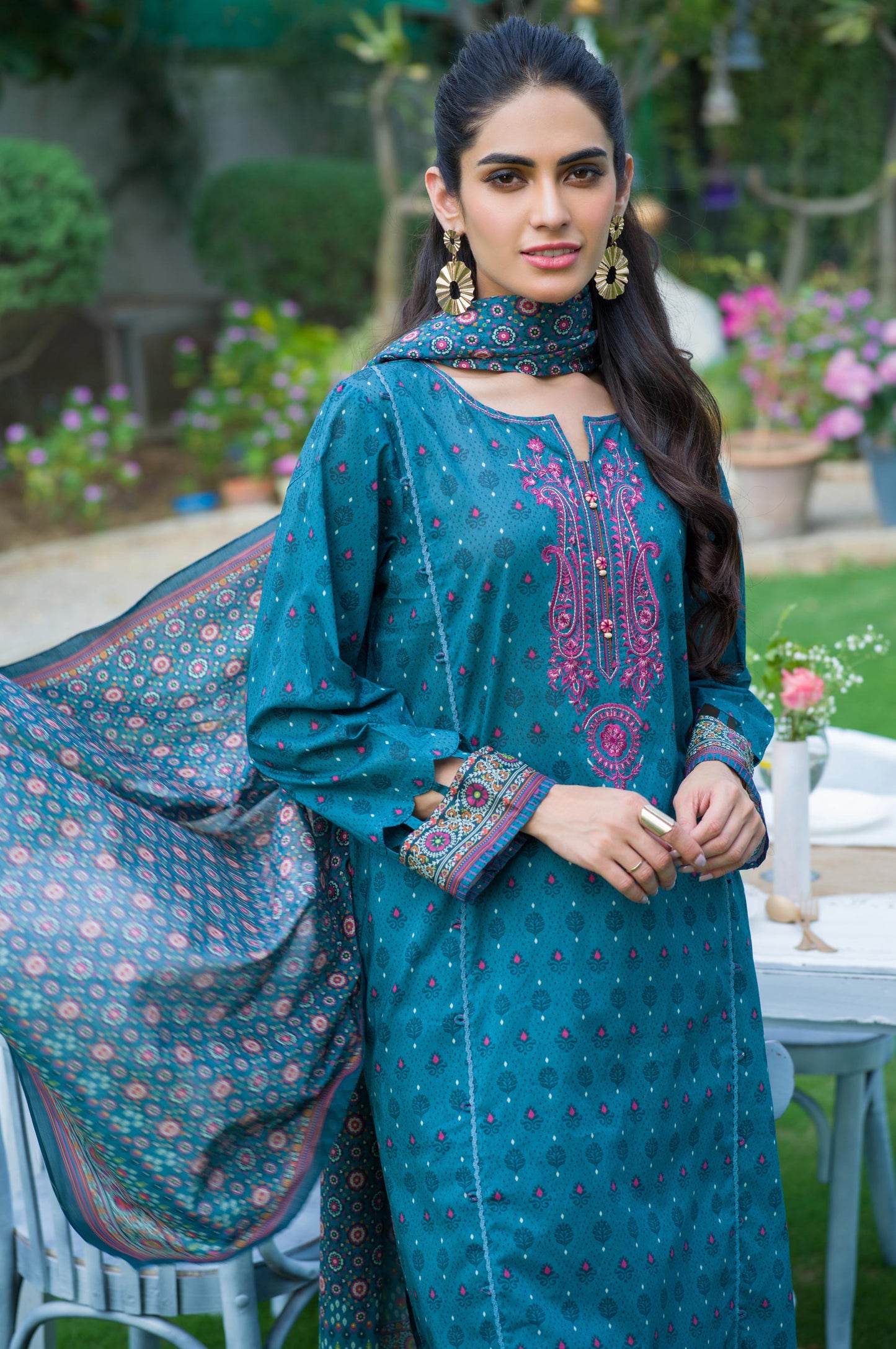 Stitched 3 Piece Embroidered Slub Lawn with Voile Slub Suit