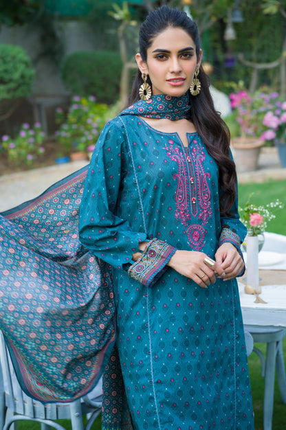 Stitched 3 Piece Embroidered Slub Lawn with Voile Slub Suit