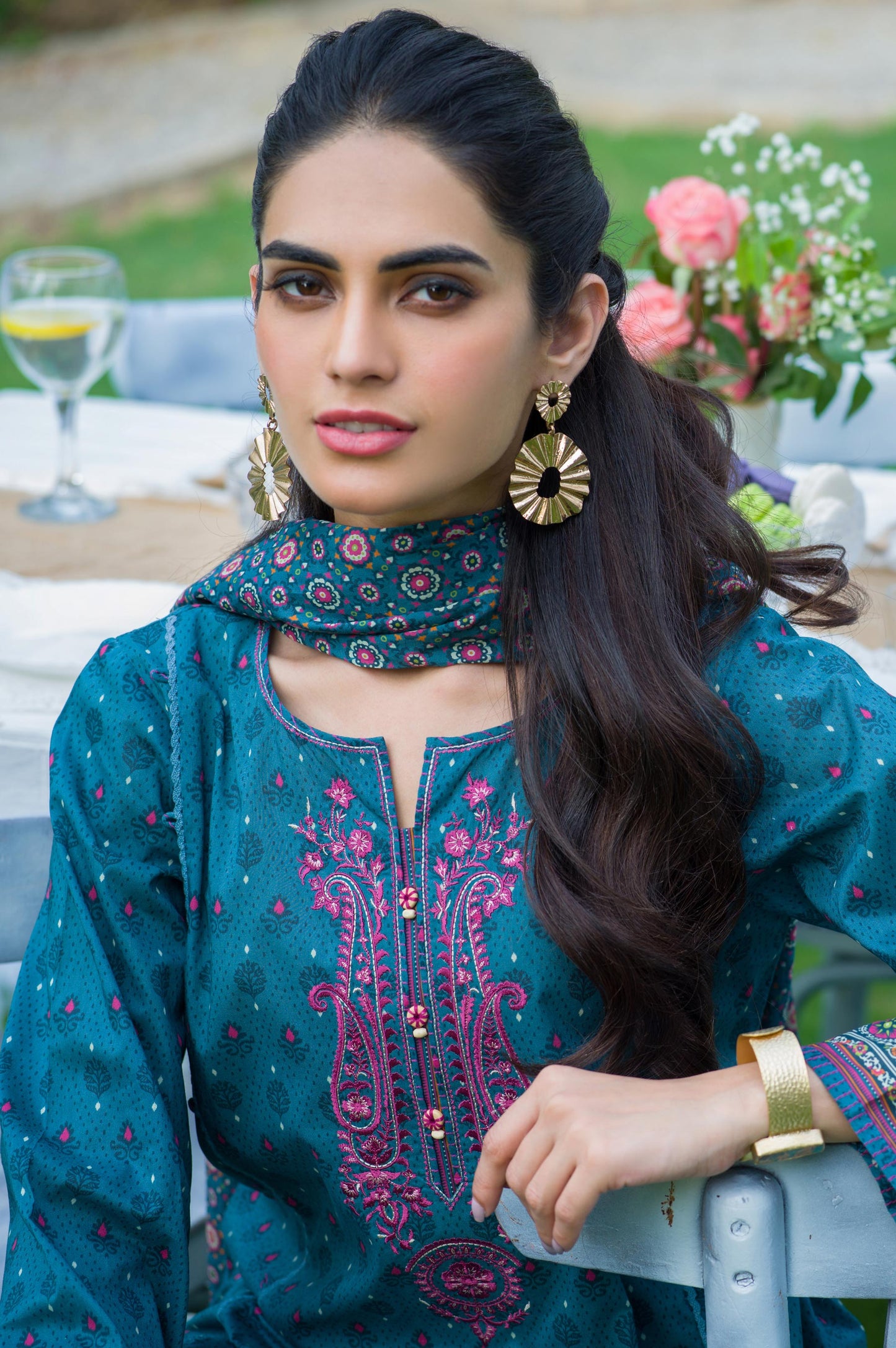 Stitched 3 Piece Embroidered Slub Lawn with Voile Slub Suit