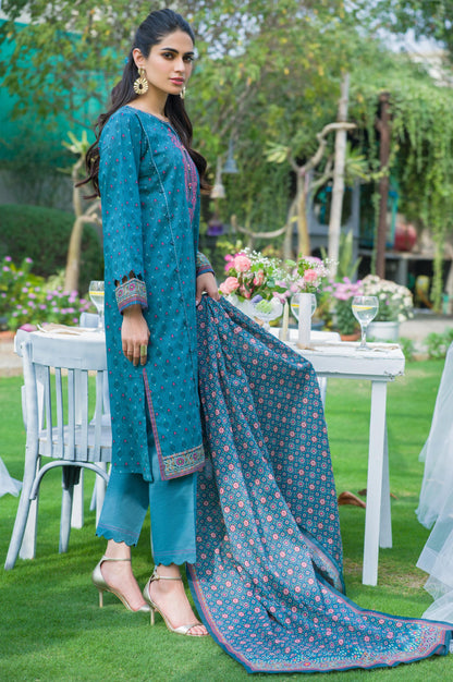 Stitched 3 Piece Embroidered Slub Lawn with Voile Slub Suit