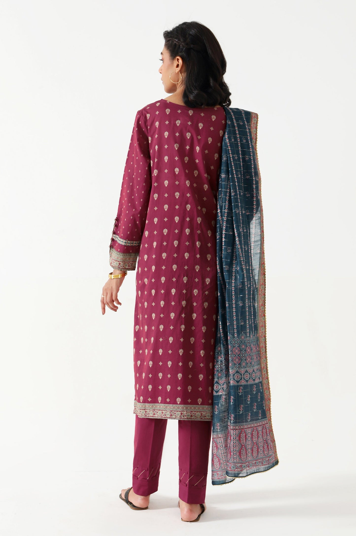 Stitched 3 Piece Embroidered Lawn with Checkered Organza Suit