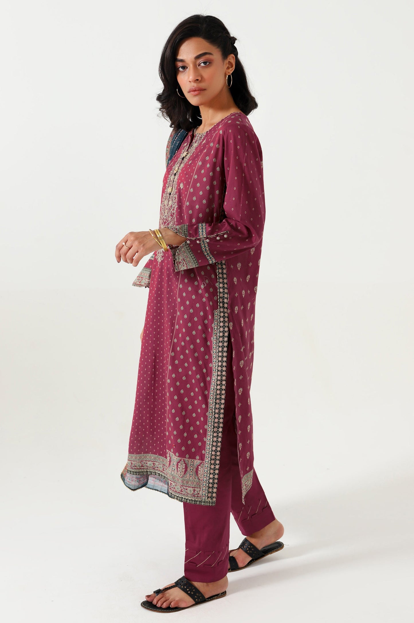 Stitched 3 Piece Embroidered Lawn with Checkered Organza Suit