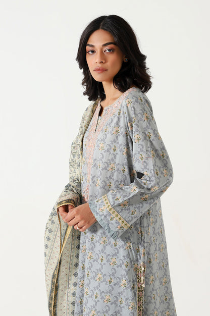 Stitched 3 Piece Embroidered Lawn with Organza Suit
