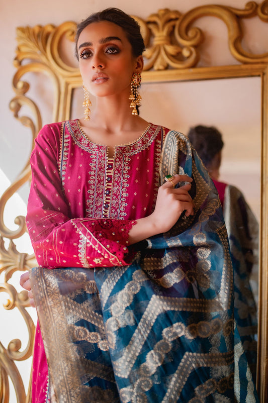 Unstitched 3 Piece Dyed Maysuri Jacquard Suit