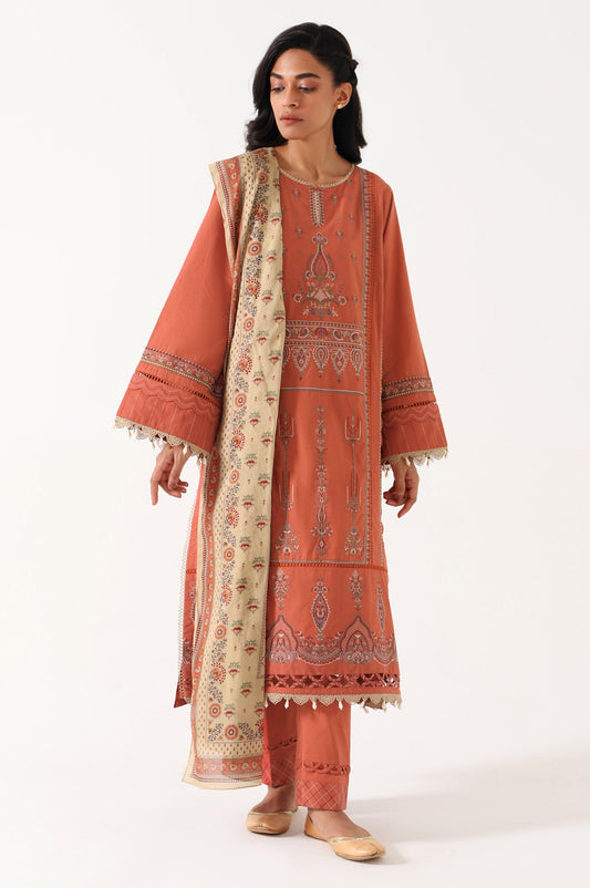 Unstitched 3 Piece Embroidered Cambric with Voile Slub Suit