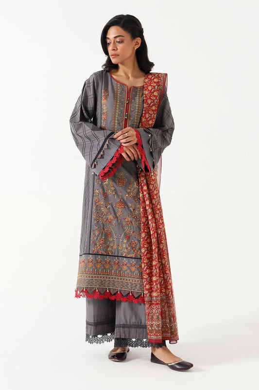Unstitched 3 Piece Emroidered Cambric Suit