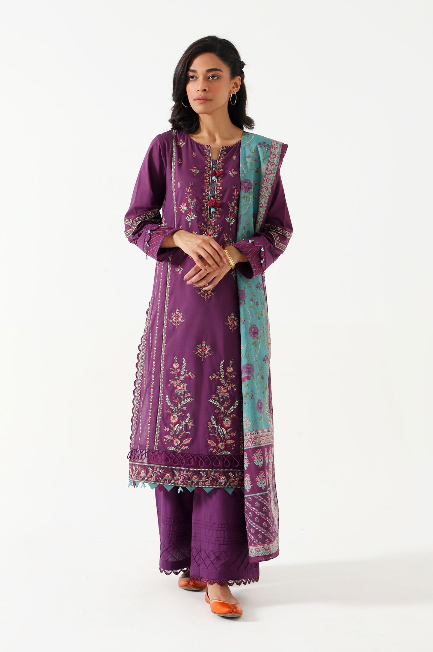 Unstitched 3 Piece Embroidered Cambric with Voile Slub Suit